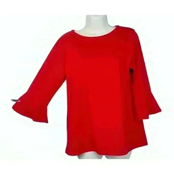 OCCASIONALLY MADE Womans RED Knit top BELL 3/4 Sleeves STRETCH size Med - Picture 1 of 6
